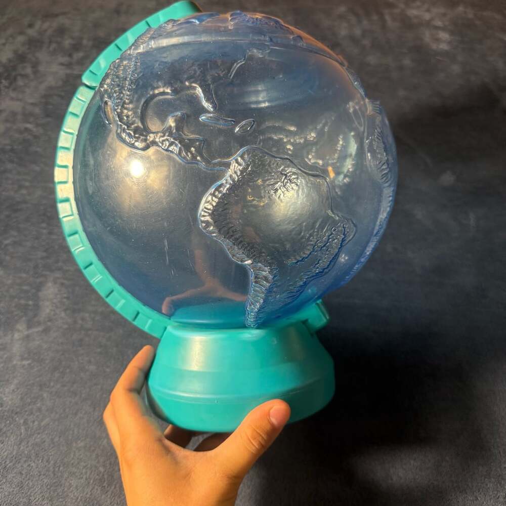 Vintage 2003 Hasbro Clear Blue World Globe Toy Teal Base Rare HTF